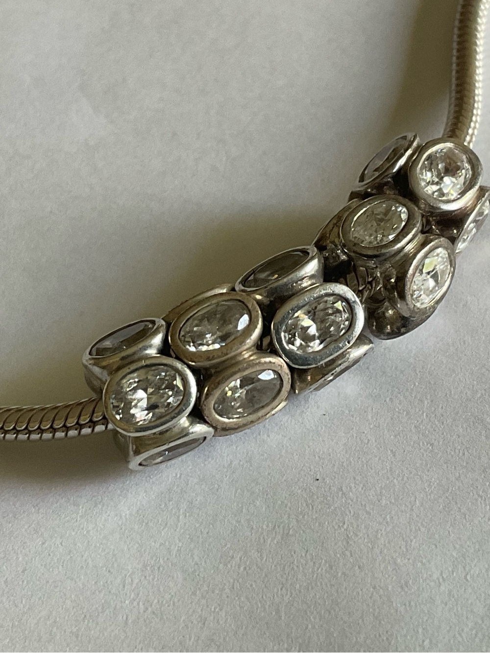 Pandora Silver Bead Charm with Clear Stones